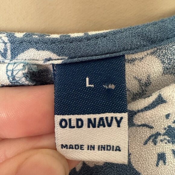 NWT Old Navy Floral Dress Pockets Blue Women L Empire Waist Cottage Crepe - Picture 3 of 7